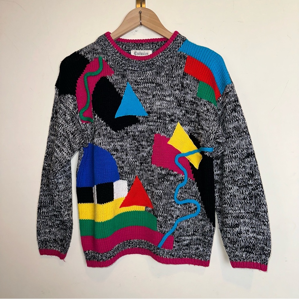 Vintage 80s Exclusive Imports Embroidered Crewneck Sweater Jumper Medium Adults